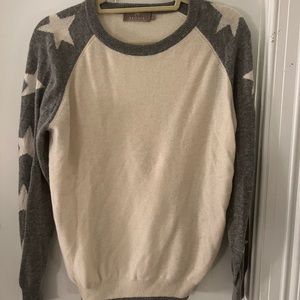 Brodie 100% Cashmere White/Grey with Stars Crewneck Sweater